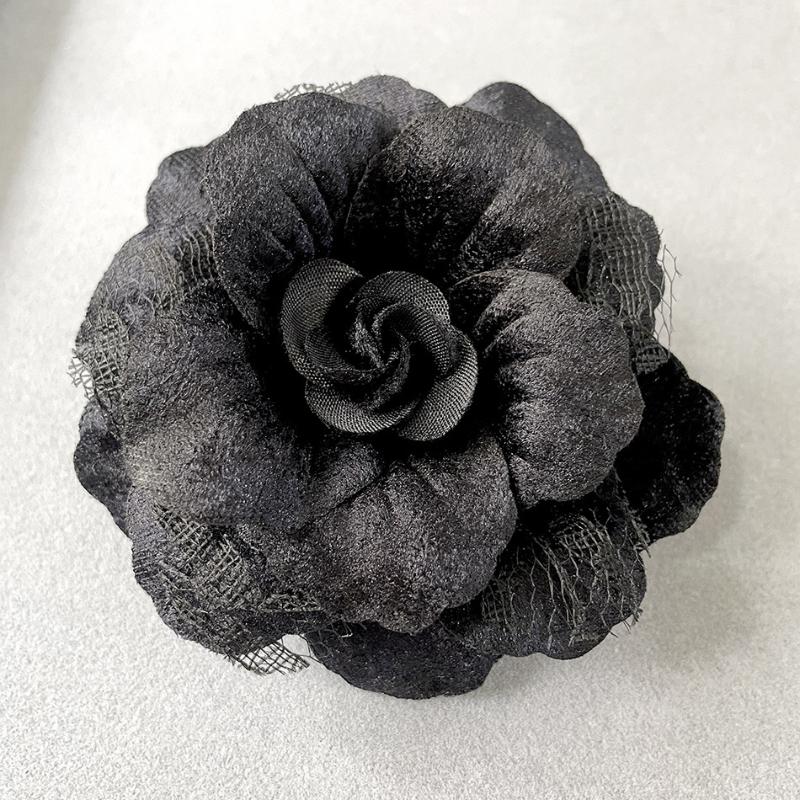 Retro Czarny Aksamitny Broszka Kamelia Broszka Żałobna Damska Koszula Krawat Corsage Ubrania Biżuteria Akcesoria Odzieżowe