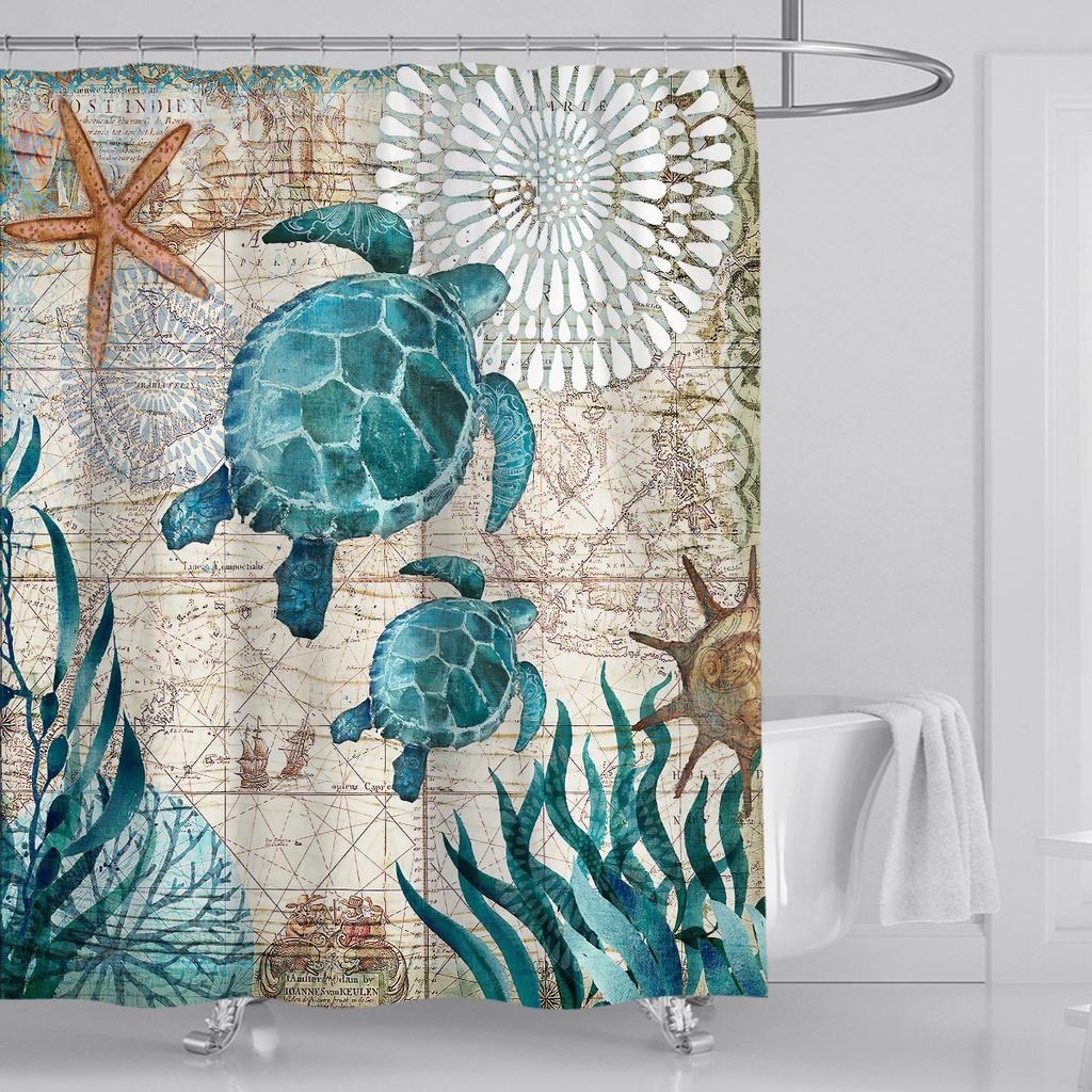 Eco-friendly Sea Turtle Octopus Shower Curtain Featuring Soft Polyester Fiber And Easy Installation Hooks