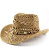 American Cowboy Style Personalized Hollow Straw Hat Handmade Horse Orchid Straw Hat Western Ethnic Style Big Brim Sun Hat Riding Horse
