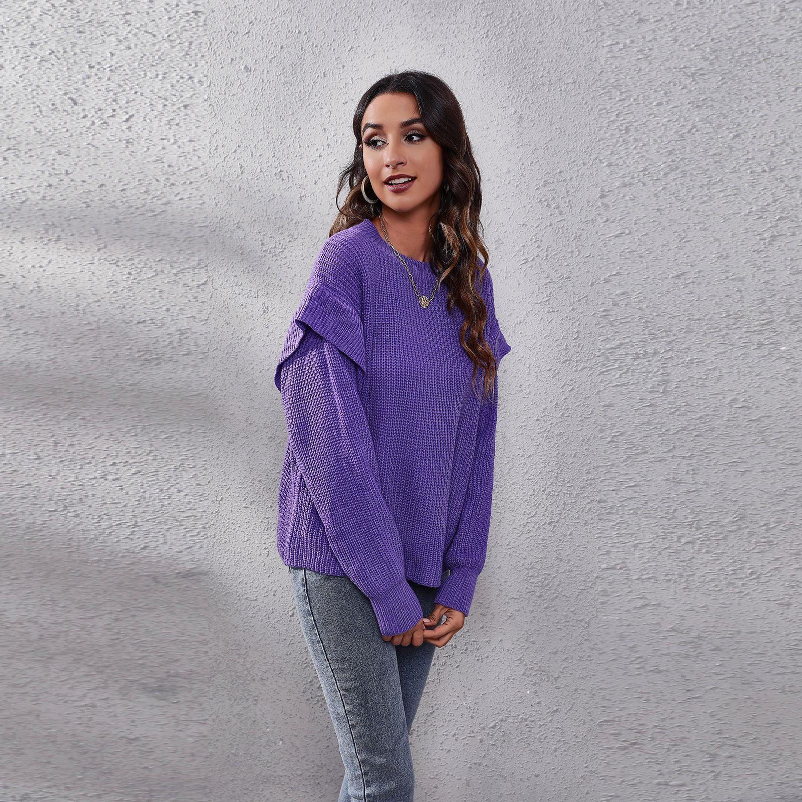 Новый свободный вязаный свитер с длинными рукавами и заниженными плечами для женщин — фото 5