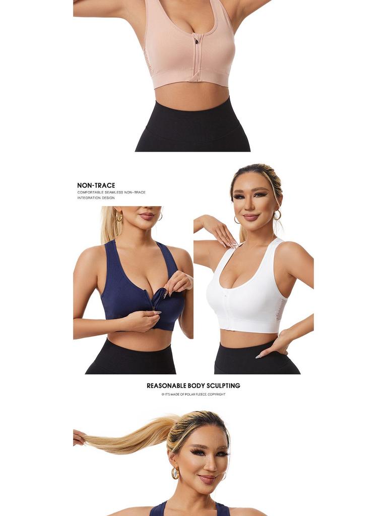 Soutien-gorge de sport de yoga grande taille à découpes en maille et fermeture éclair sur le devant, sans armatures pour femmes