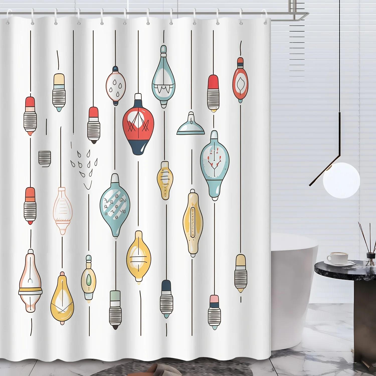

1Pc Cartoon Light Bulb Shower Curtain - Colorful Pendant Design, Polyester, 72X72 , Bathroom Decor W60H190(CM)-1 Pcs