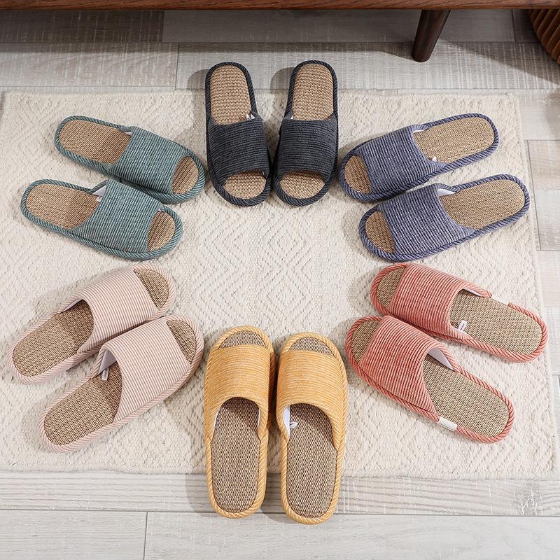 Linen slippers women's summer indoor home use non-slip sweat-absorbing breathable wooden floor sandals men