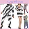 Men And Women Convict Prisoner Costume With Striped Design For Halloween And Cosplay Events