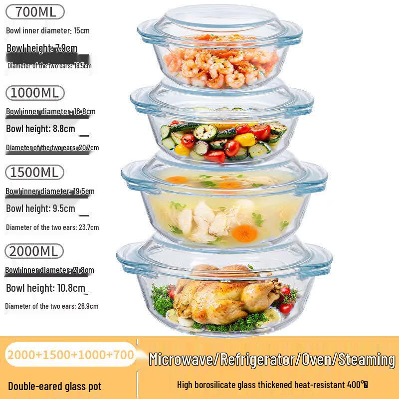 Youluo Large Heat-Resistant Glass Bowl with Lid