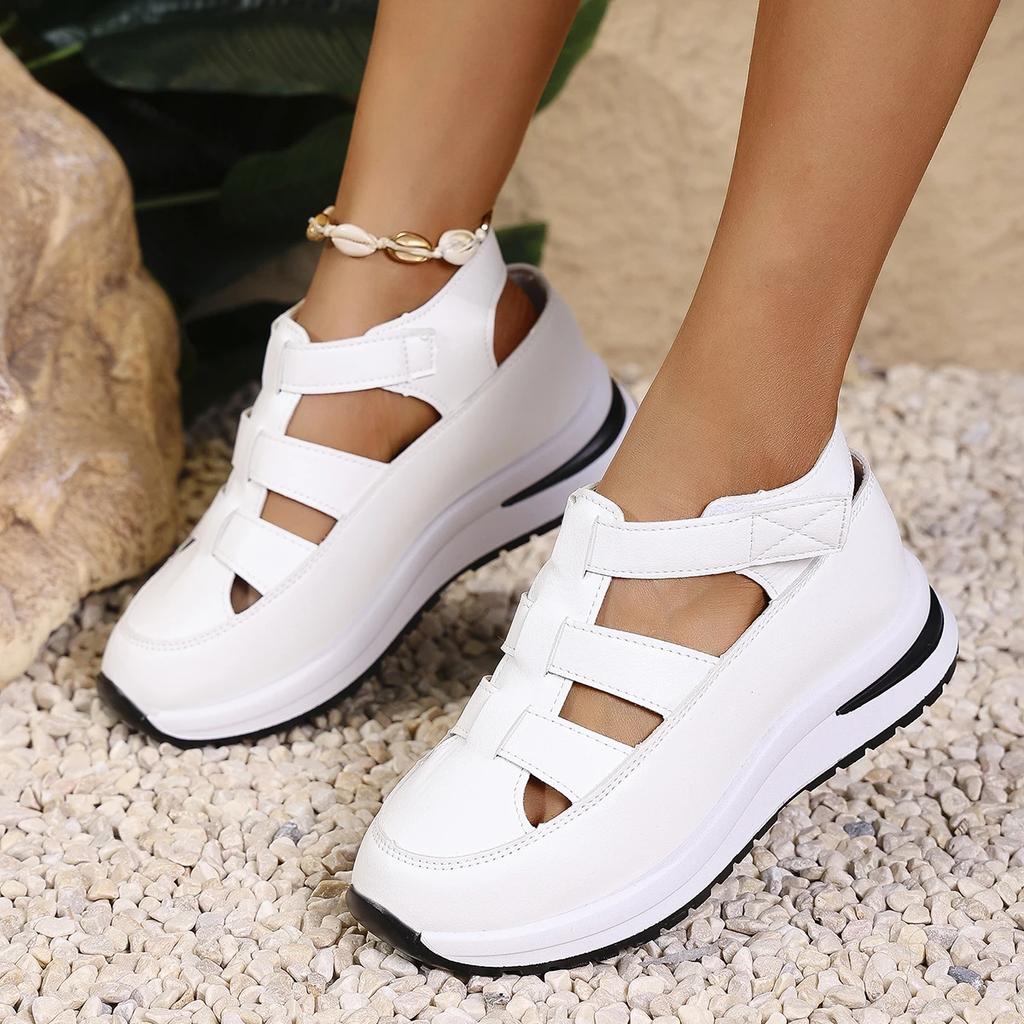 Women Sandals New High Quality Buckle Strap Sandals Women New Closed Toe Office and Career Summer Solid Wedge Shoes for Women