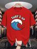 Unisex Crew Neck Tee Surf S Up Ocean Wave Cartoon Graphic Print Soft Cotton Loose Short Sleeve Summer Casual Male Streetwear Tops
