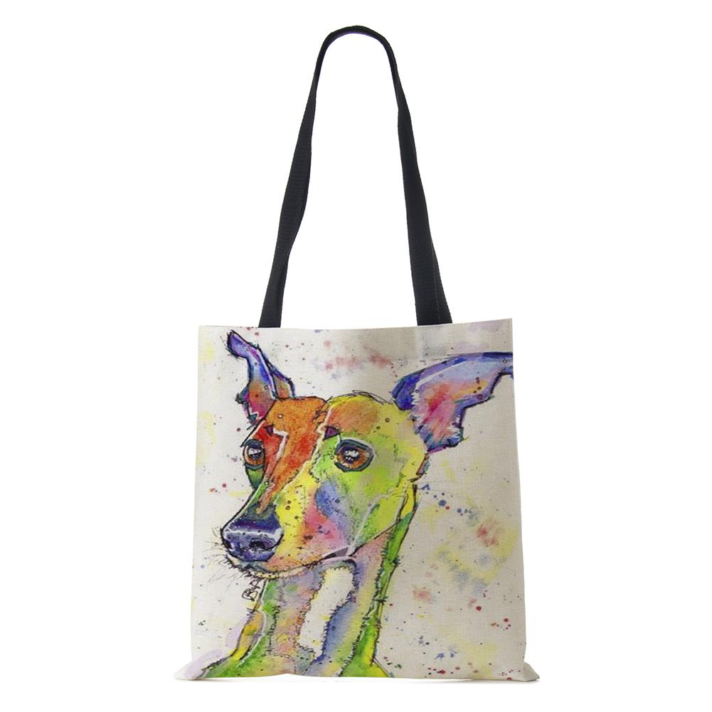 Damen Handtasche Leinen Tragetaschen mit Hundeaufdruck Lässig Reisen Strand Geschenktaschen KTY