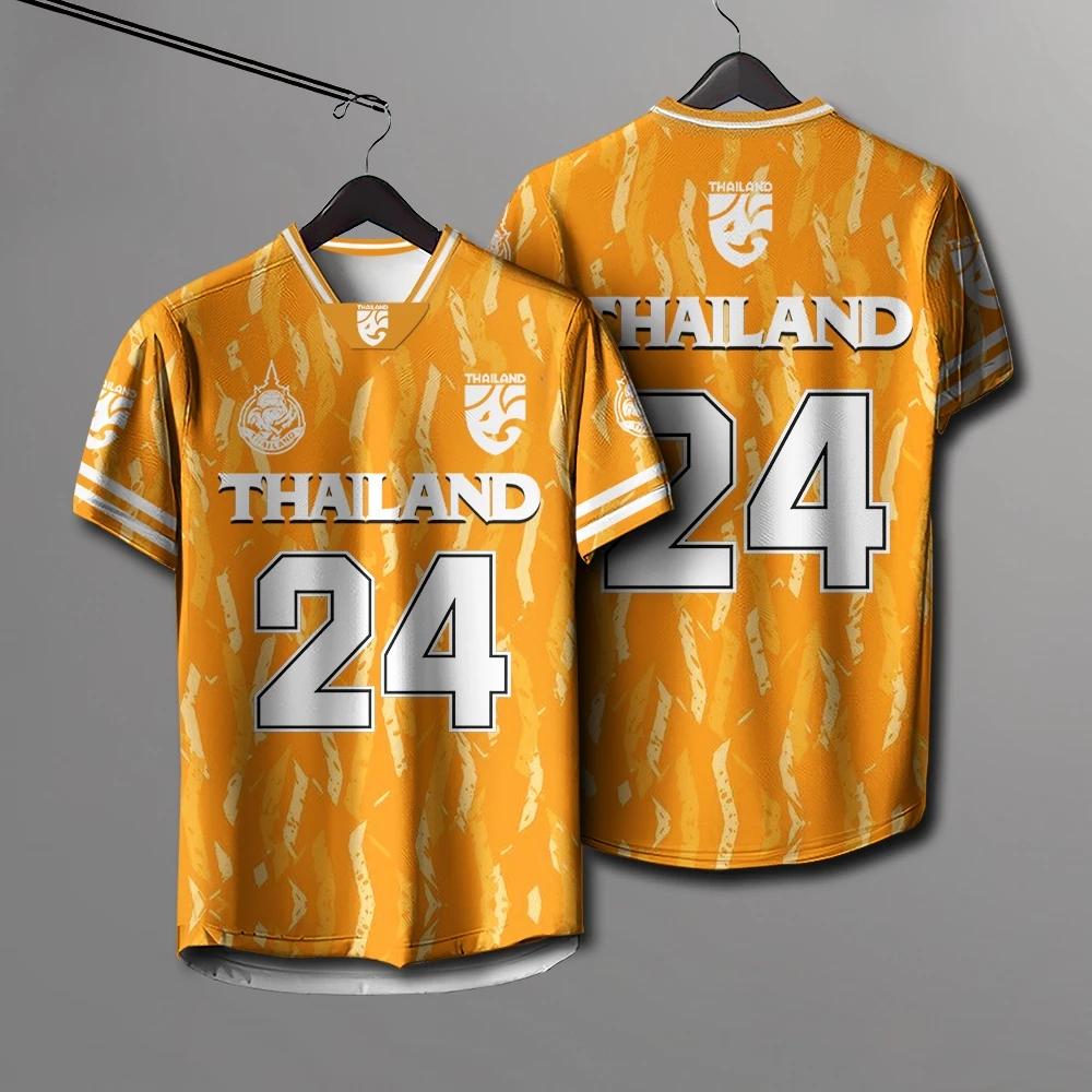 THAILAND Fußball V-Ausschnitt Farbe Vintage Shirt Nationales Elefanten-Logo Abzeichen Unisex Männer Frauen Trainingstrikot Aufdruck Schnelltrocknend Kurzarm Uniform