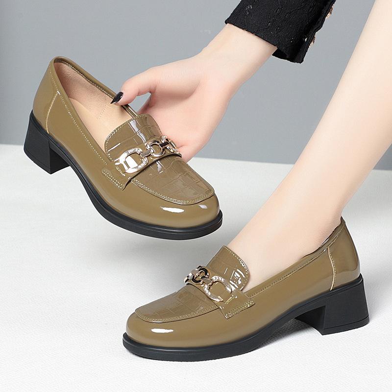 Spring Autumn Ladies Pumps Shallow Shoes Crystal High Heels With Heel Loafers Fashion Breathable Soft Leather Single Shoe