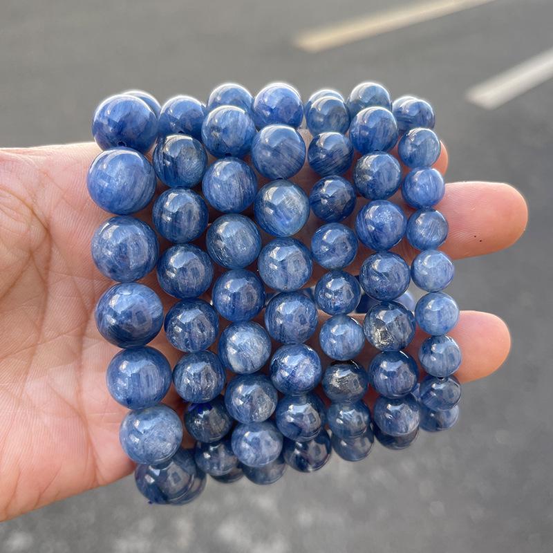 5A Natural Brazilian Blue Crystal Round Bead Bracelet for Men & Women - High-End Feel Jewelry Accessory.
