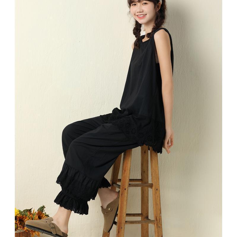 Japanese Mori Girl Embroidered Lace Wide-Leg Pants - 2023 New Loose Casual Style