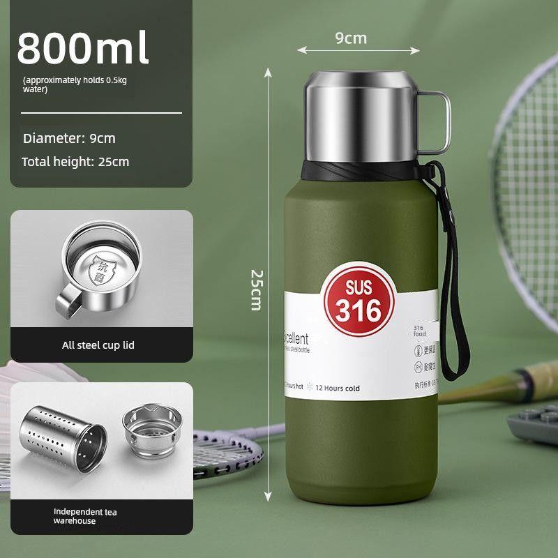 316 Stainless Steel Inner Tank Vacuum All-Steel Thermos Pot for Men, Portable Large-Capacity Thermos Cup for Outdoor Travel and Mountaineering