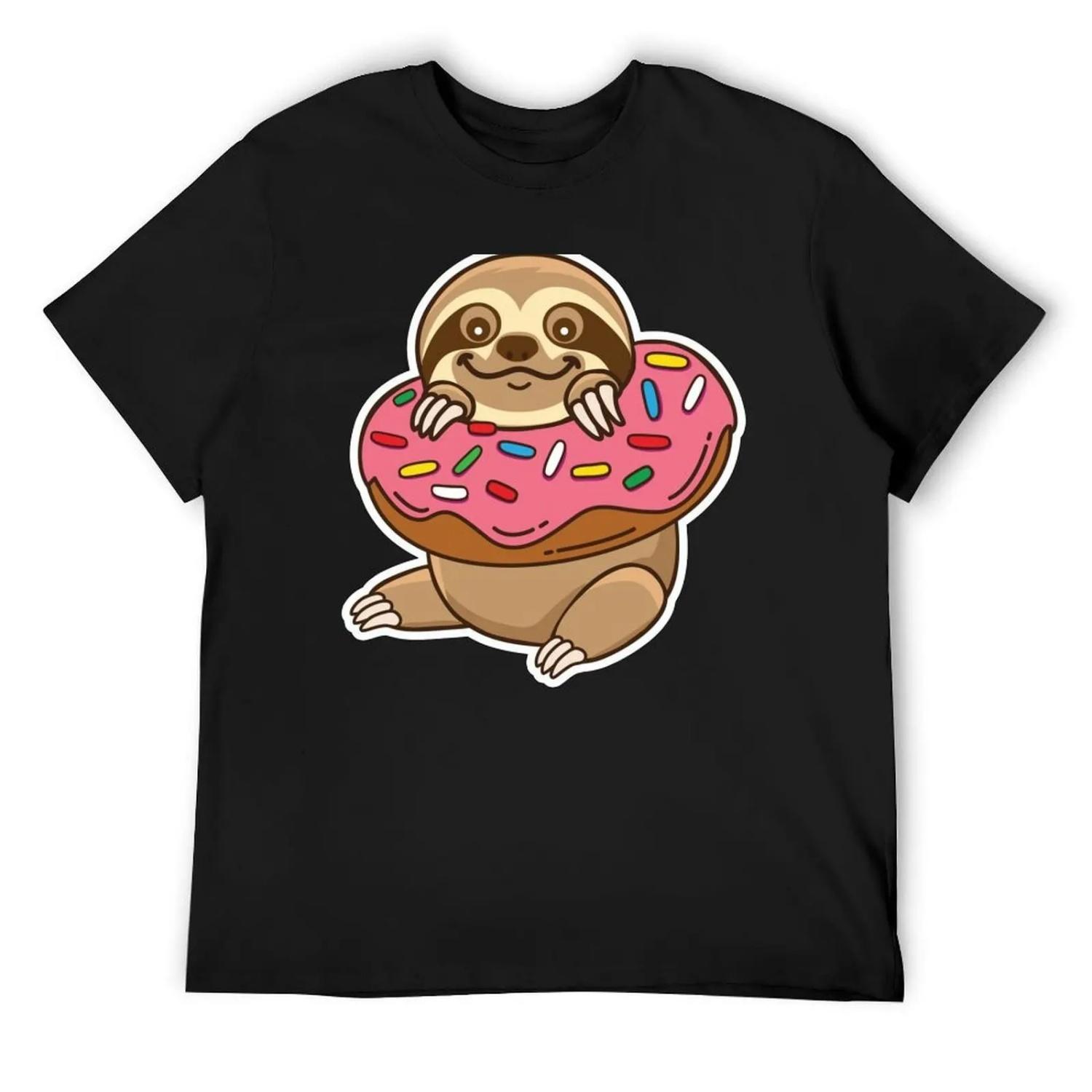 Sloth loves donut T-Shirt anime tshirt luxury t-shirt T-shirts man Men s t-shirt S чёрный