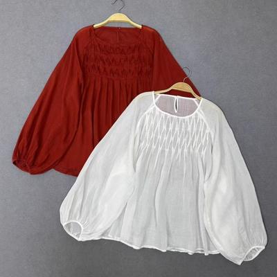 Estate Giapponese Coreano Foresta Retro Girocollo Pieghe Pressate Versatile Camicie Larghe Casual Sottili Top da Donna