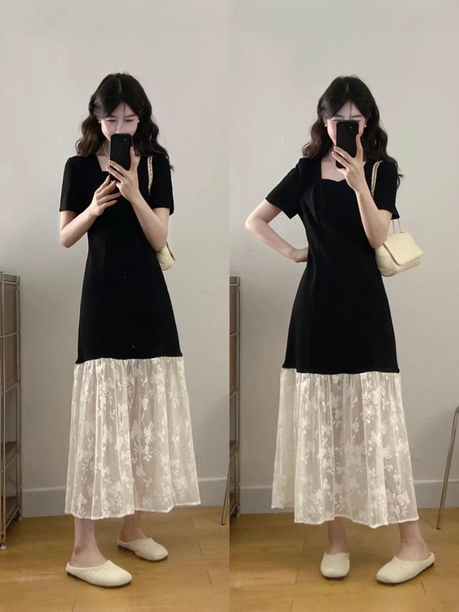 Plus Size Elegant Summer Butterfly Lace Patchwork Dress with Short Sleeves XL