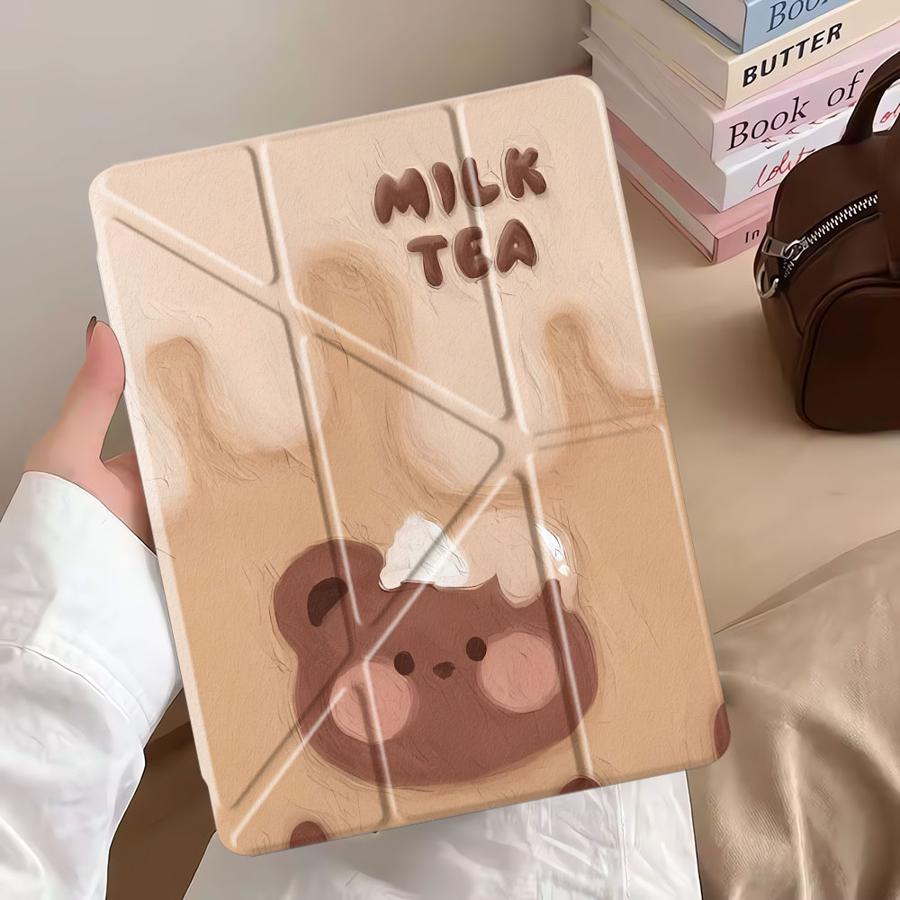 Milk Bear Holder Cover Tablet Case For iPad Air 4 5 M3 M2 1 2 M4 11inch Mini 6 7 Pro 11th 10th 9th 8th 7th 12.9inch Pro 2025