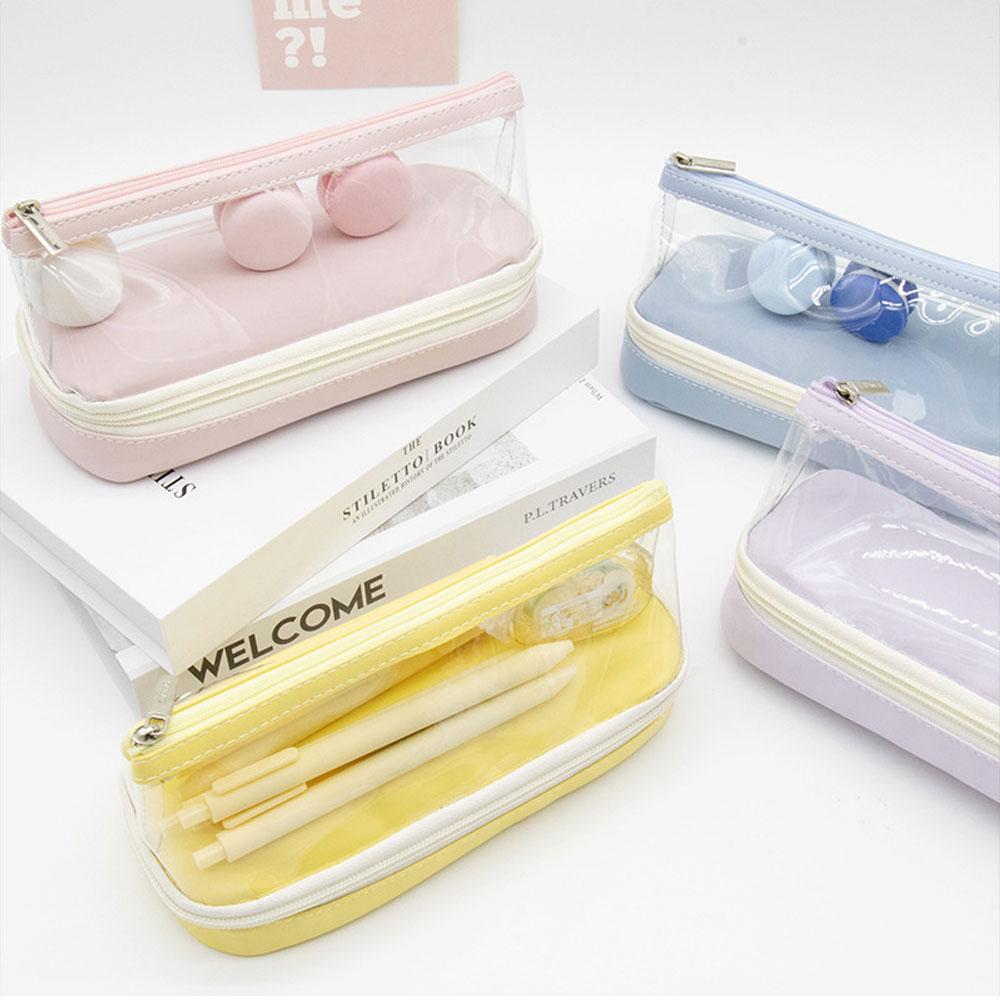 Transparent Pen Bag Double Layer Large Capacity Portable Student Stationery Supplies Junior High School Study Stationery Bag