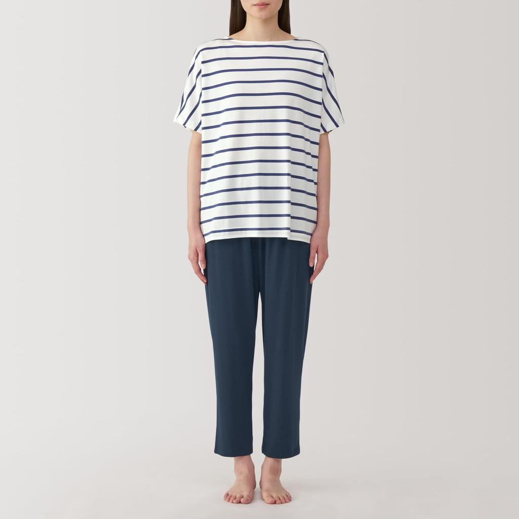 MUJI Smooth and Cool Short Sleeve Loungewear Blue Size FD1LBA5S Women's Set, Striped, Small,