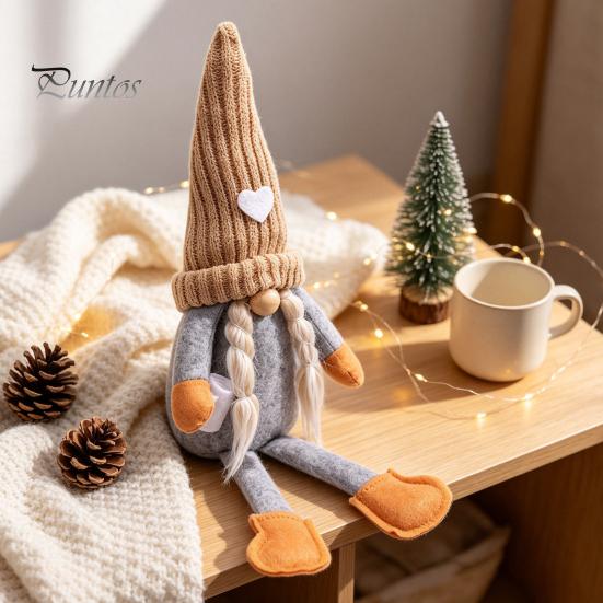 Long Legged Gnome Figurines Christmas Plush Decoration with Legs, Faceless Handmade Fabric Neutral Gifts for Friends Doll Figurines, Sitting Elf Home