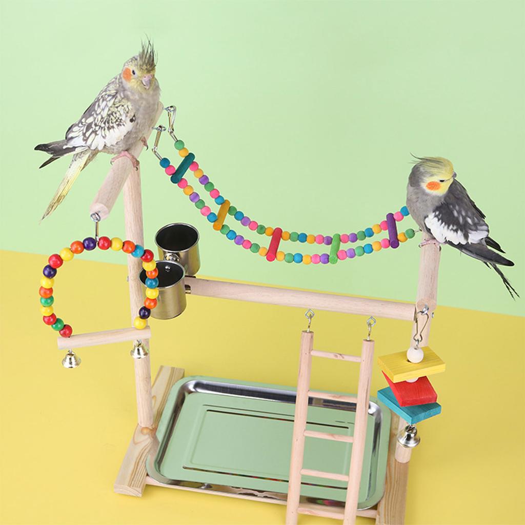 Lovebird Parrots Cage Perch Stand Bridge Colorful Swing Climbing Wooden Training Ladder Toy for Bird