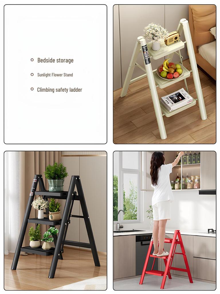 Folding A-Frame Ladder: Multifunctional, Thickened, 3-4 Step Indoor Ladder & Flower Stand