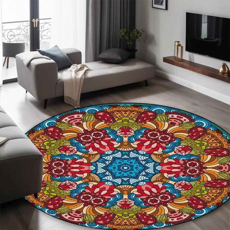 

Круглые ковры с коротким ворсом в европейском стиле для украшения гостиной, коврики для декора спальни, ковер противоскользящий, ковер для зоны, персидские напольные коврики 60*60cm