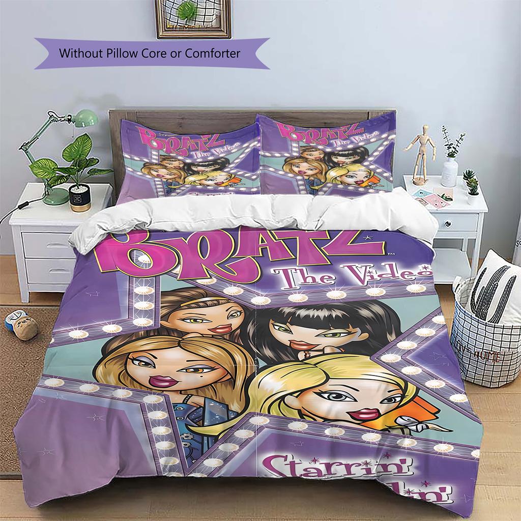 Bratz Pattern Bedding,Quilt Set Quilt Cover Pillowcase Home Birthday Gift (1 * duvet cover + 2 * pillowcase, without core)