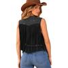 Women Cowgirl Costume Rhinestones Faux Suede Tassels Vest