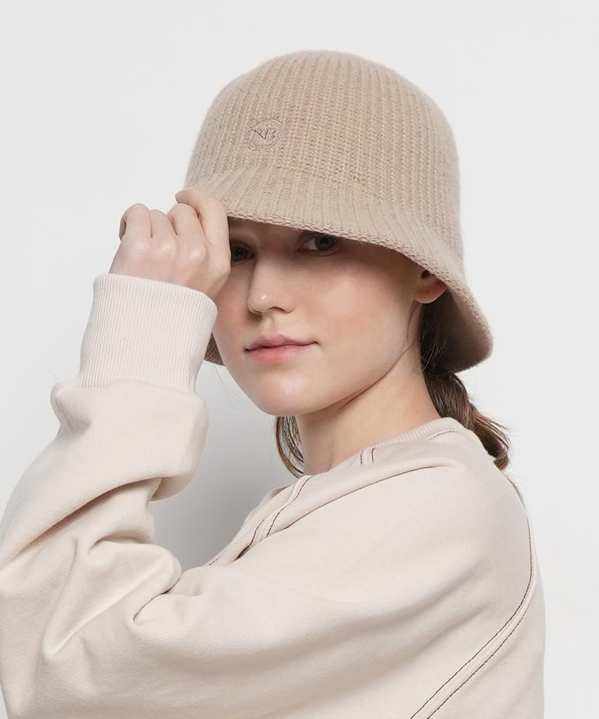 THE-ABON Women'S Day Classic Wool Ribbed Knit Bucket Hat Beige