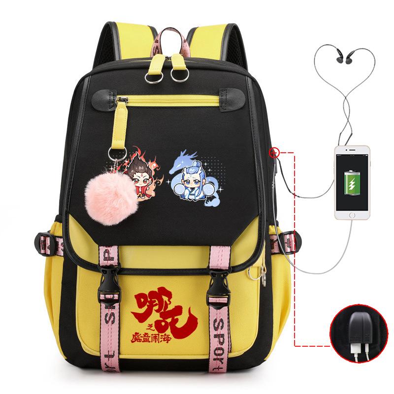 Cartoon Movie Nezha Printing Leisure Burden Reduction Travel Bag Backpack Multi-Function Large Capacity Usb Student Schoolbag
