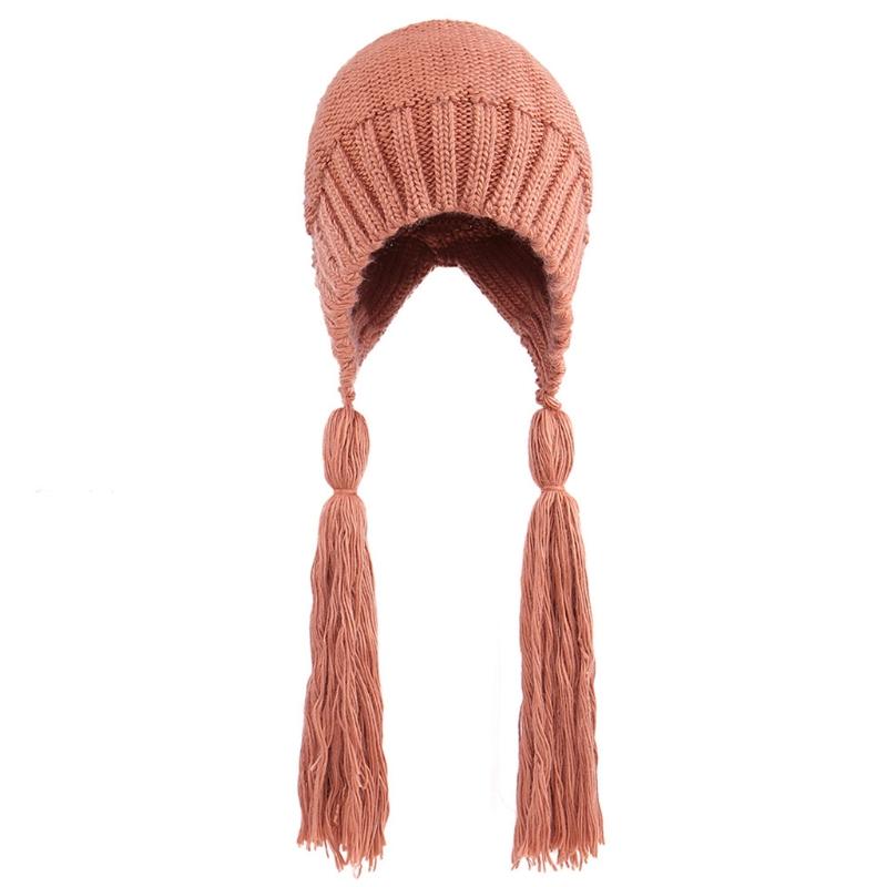 Creative Braid Beanie Hat Knit Hat with Ear Flaps Wool Hat Lei Feng Hat Wild Girl for Outdoor Cold Weather Skiing Ri