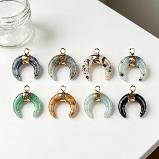 DIY Pendant Gold-Plated Edging Crescent Horn Design Natural Imitation Crystals Jade Necklace Bracelet Earrings Charm DIY Jewelry Making Accessories