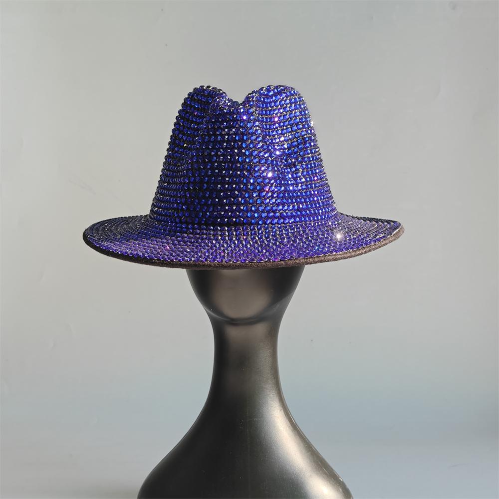 Blue/Beige Pearl Fedora Hat Bling Fedora Jazz Hats For Men And Women Handmade Advanced Fashion Outdoor Party Stage Hat