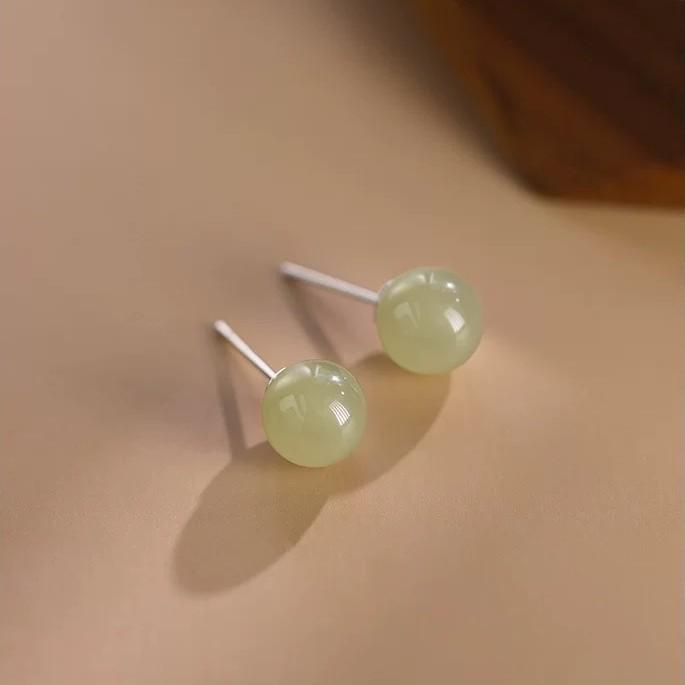 S999 Sterling Silver Hetian Jade Stud Earrings: Elegant, Versatile, and Exquisite High-End Ear Ornaments