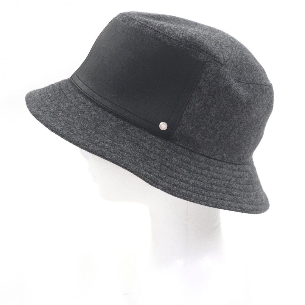 Great HERMES hat BOBFILIPE Serie Button Leather Pocket Bucket gray hair mens Used