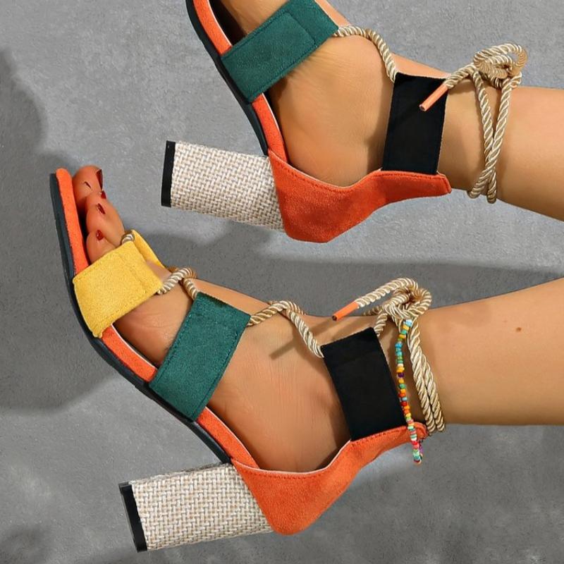 Móda Móda Dámské Sandály na Vysokém Podpatku 2025 Nový Trend Letní Robustní Boty Designérský Pletený Kotníkový Šněrovací Nazouvací Sexy Dámské Lodičky s Otevřenou Špičkou