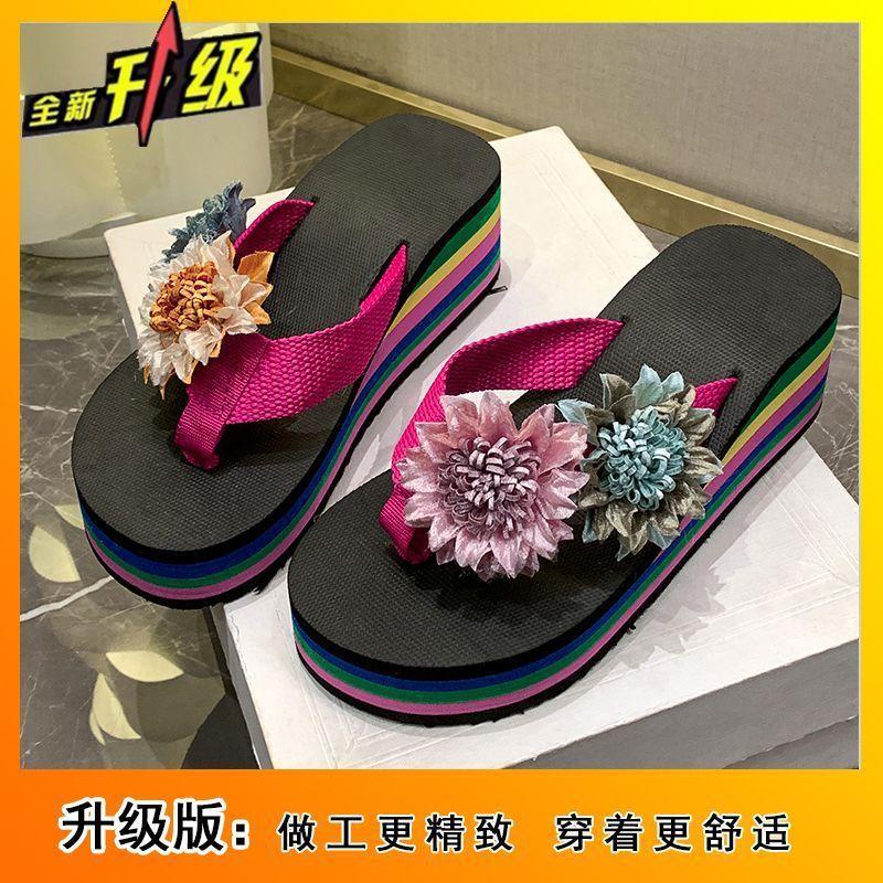 

Flip-flops 2025 new women s summer outer wear seaside beach slope heel heel heightened thick bottom flower sandals outer wear slippers women 40