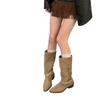 2025 Autumn and Winter Belt Buckle Straight Women's Shoes Retro Women's Shoes Women's Boots Soft Leather Retro Niche Light Luxury
