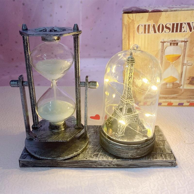 Creative Antique Quicksand Street Lamp Pen Holder Lantern Light Tower Student Gift White Hourglass Double Color Night Light Decoration