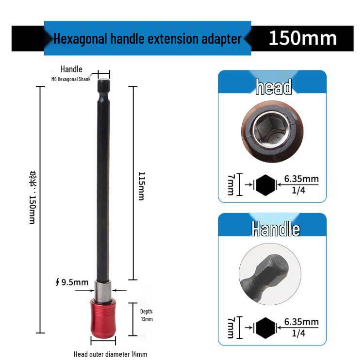 Red & Black Hex Shank Quick Release & Self-Locking Bit Extension Rod (60/100/150mm)