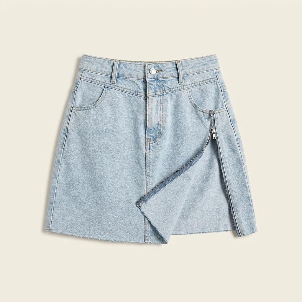 Irregular High-Waisted Denim Skirt For Women Spring/Summer Design With Zipper