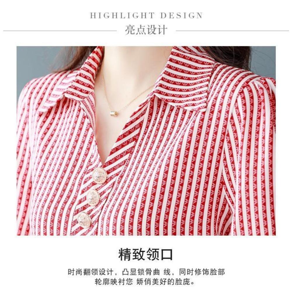 Striped Shirt Women's Spring and Autumn New Top Fashion Chiffon Shirt Long-sleeved Shirt