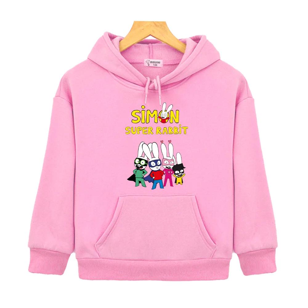 

Simon Super Rabbit Children s Hoodie Super Boys and Girl Sweatshirts New Trends Pullovers Cartoon Print Clothes Kids Loose Hoody 130 розовый