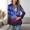 Womens Gradient Starry Sky Print Blazer Slim Fit Business Casual Jacket With Notched Lapel Single Button