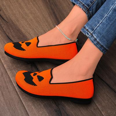 2024 Nuove Scarpe da Donna Halloween Zucca Scarpe Casual Basse Singole Leggere, Traspiranti, Scarpe di Stoffa alla Moda