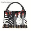 1pc Stylish Chicken Print Insulated Lunch Bag - Reusable Cooler Tote with Polka Dot Design, Durable Polyester for Camping, Beach