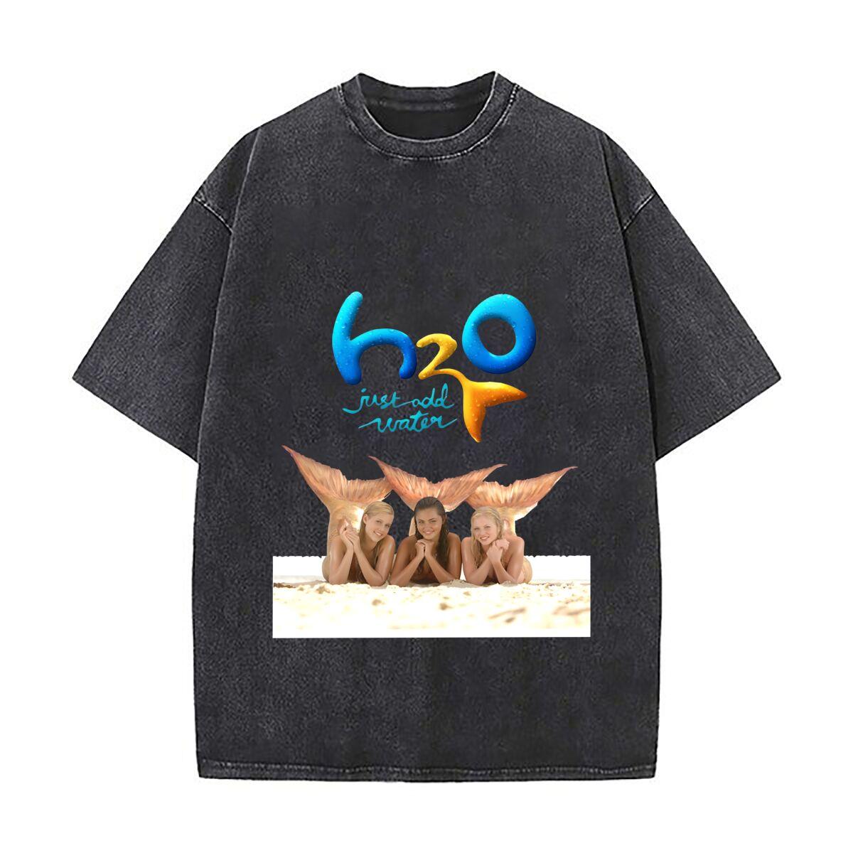 

new HO Just Add Water Mermaids Mens Summer Tshirt Cotton Vintage Washed TShirts S