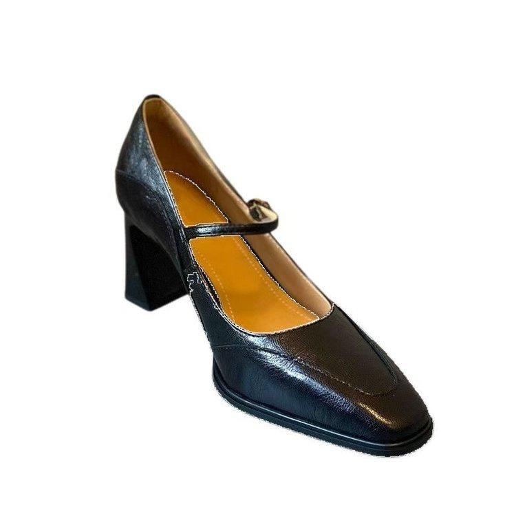 Retro flache Einzel-Schuhe Damen Französische Mode High-Heel Mary Jane Schuhe mit kleiner eckiger Spitze Dicke Ferse Modeschuhe