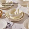French Cream Style Underglaze Ceramic Bowl Set (2025), Including Rice Bowl, Plate, and Chopsticks.